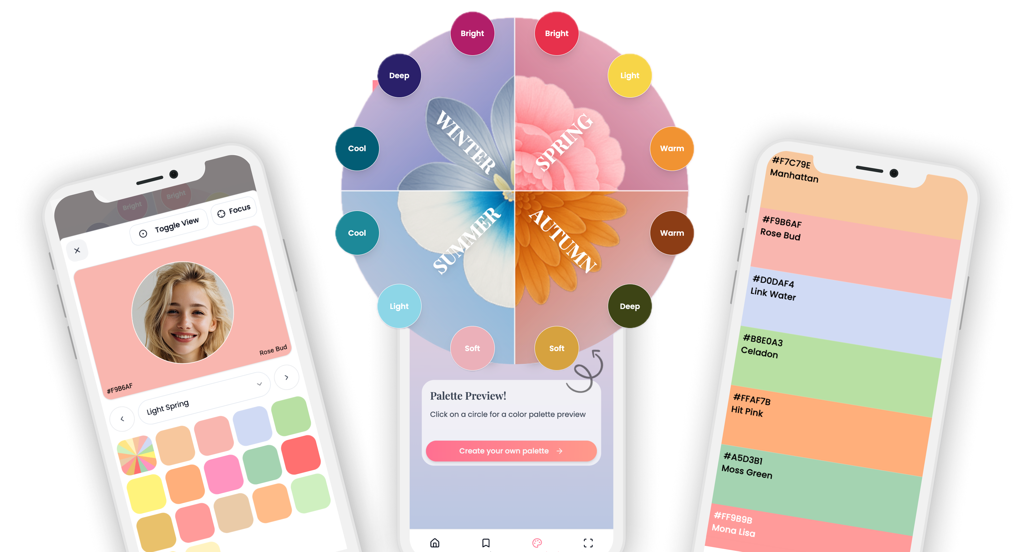 My Color Seasons app screens showing color palette results
