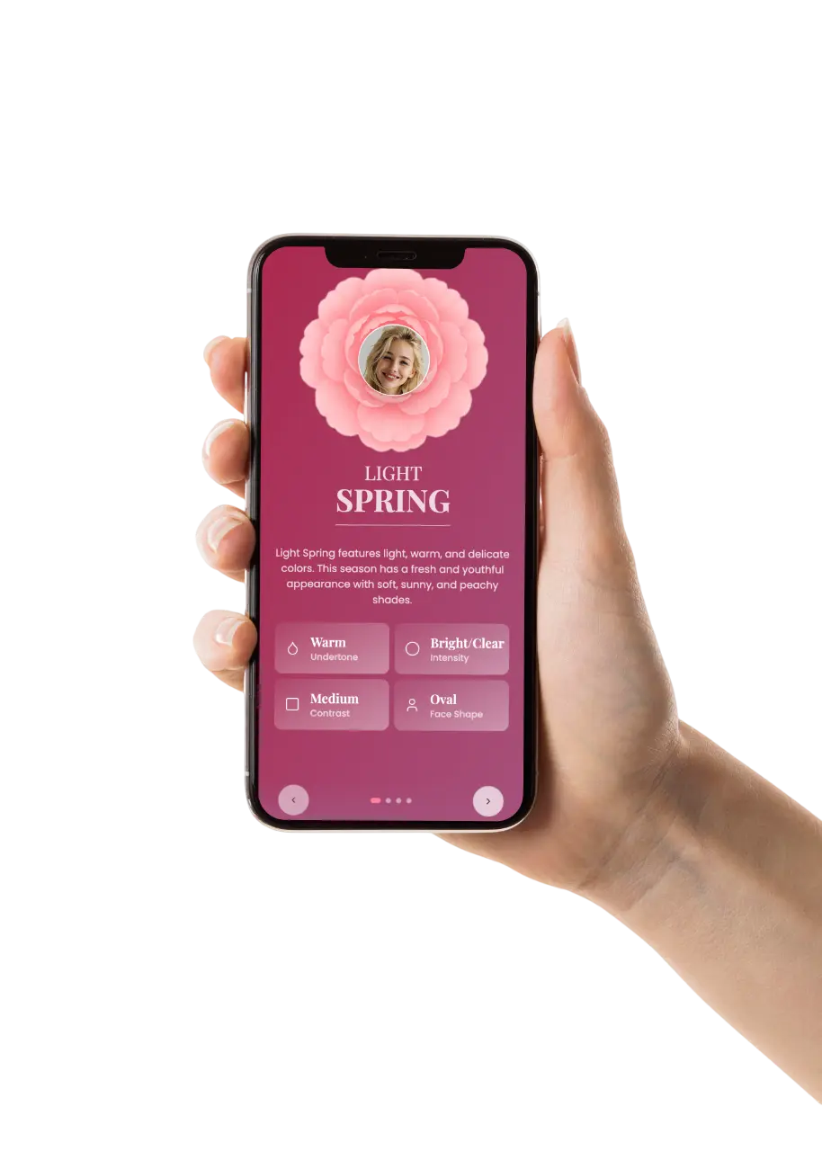 Hand holding phone showing My Color Seasons color palette results